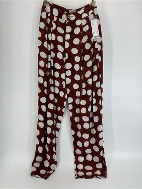 Urban Outfitters Burgundy and White Polka Dot Wide-Leg Pants